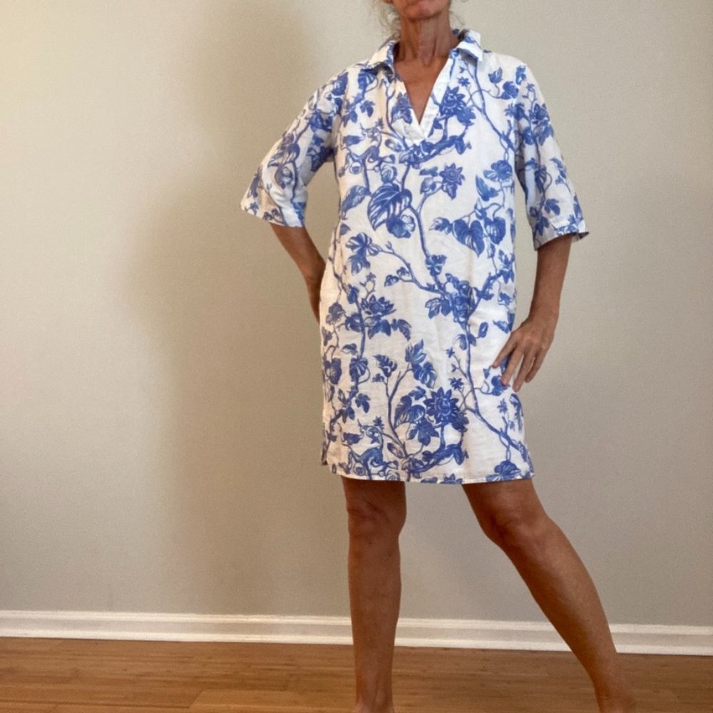 Dress/Tunic X-Large Blue & White Toile